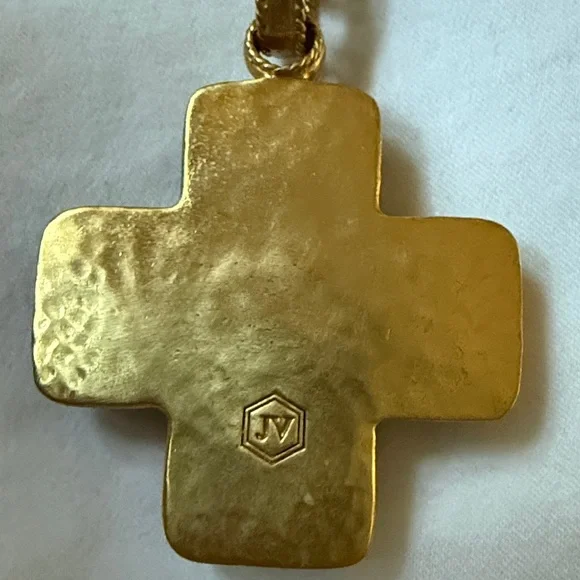 Retired Julie Vos Catalina style cross pendant Chalcedony Blue